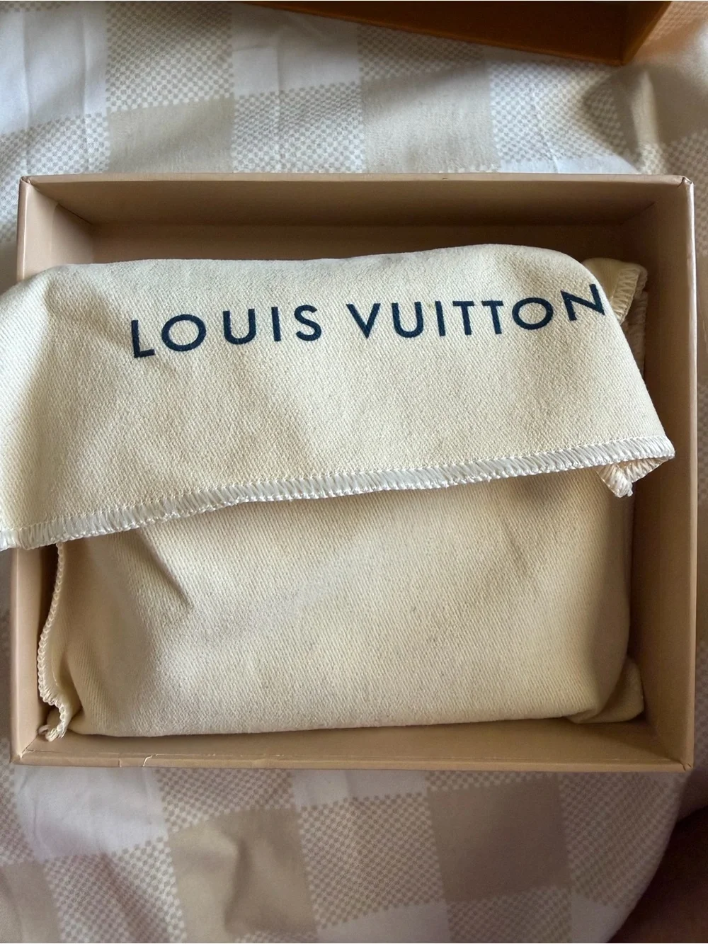 Louis Vuitton Cream Dust Bag in Tan Box